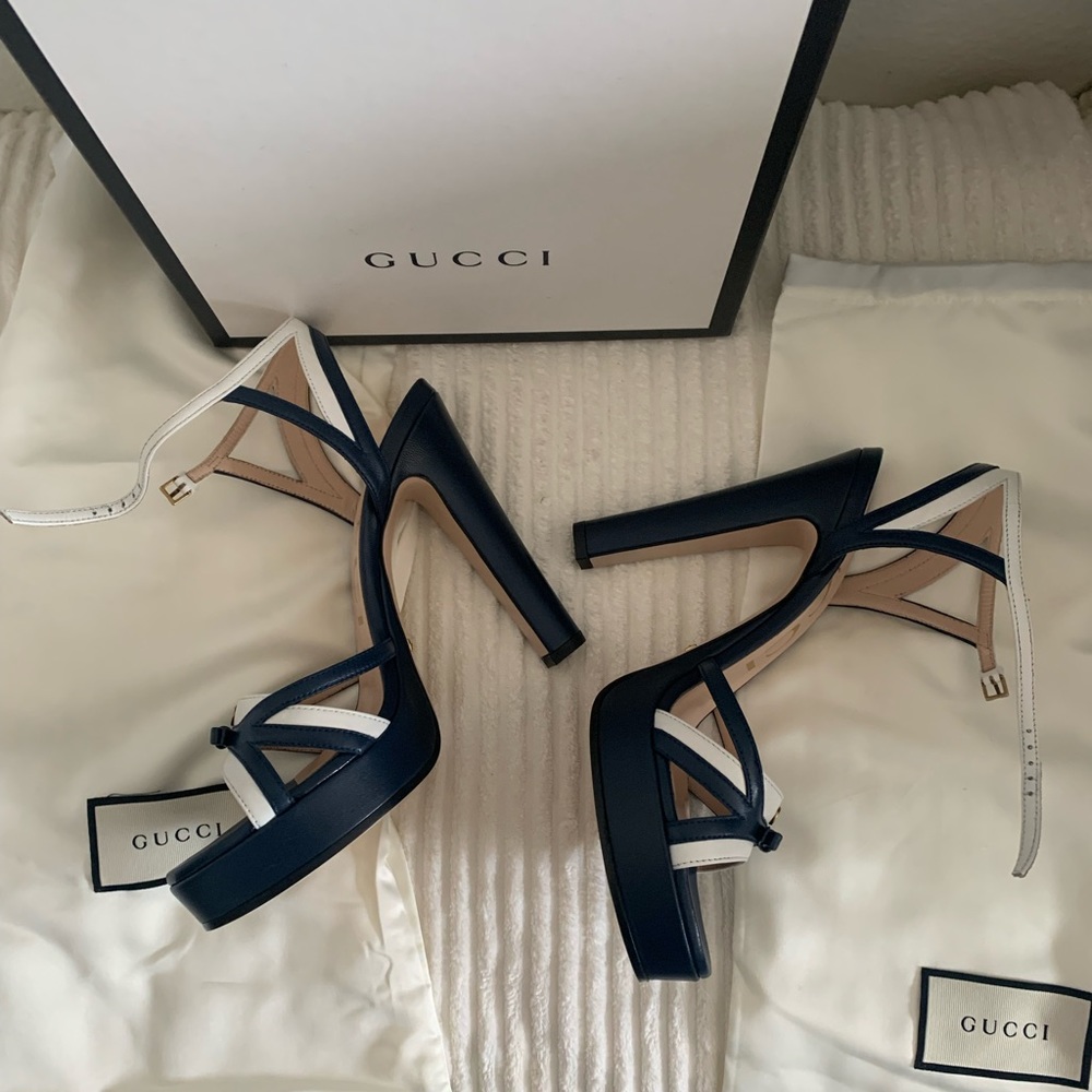 💯% authentic Gucci Alison two-tone leather platform heels - Picture 3 of 14